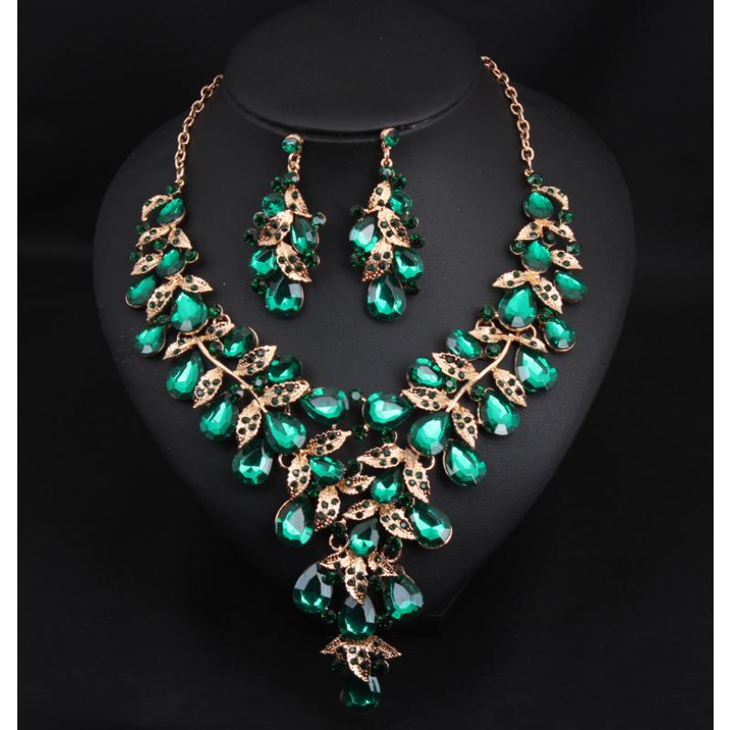 European and American Minimalist Bride Diamond Necklace Earrings Set Dress Wedding Banquet Female Accessories
