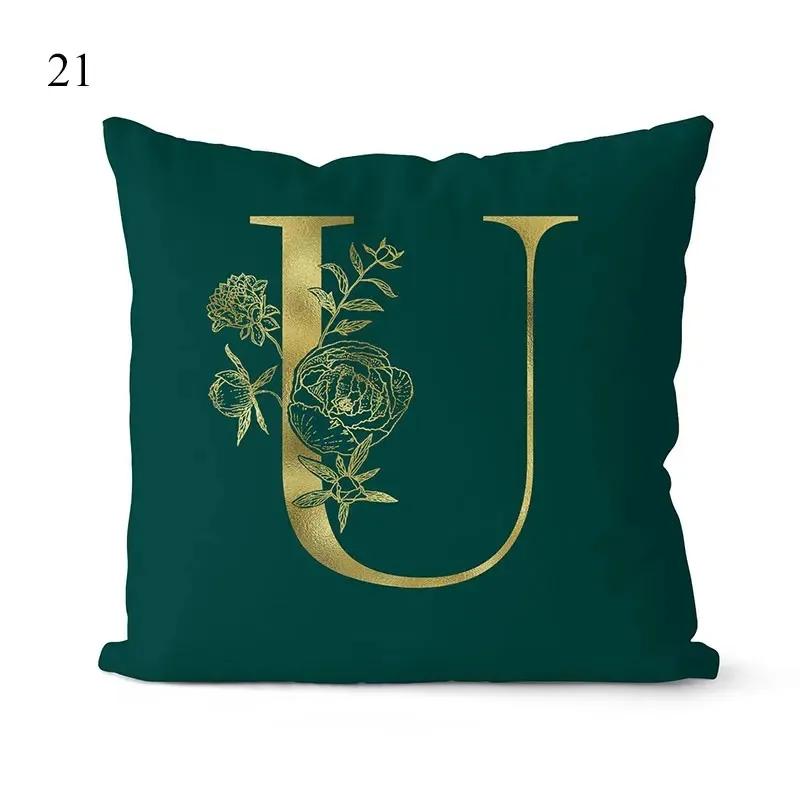 1Pc Green Pillow Cover 45*45cm Gold Letters Throw Pillow Cushion Cover Car Home Decoration Sofa Cushion Covers Pillowcase