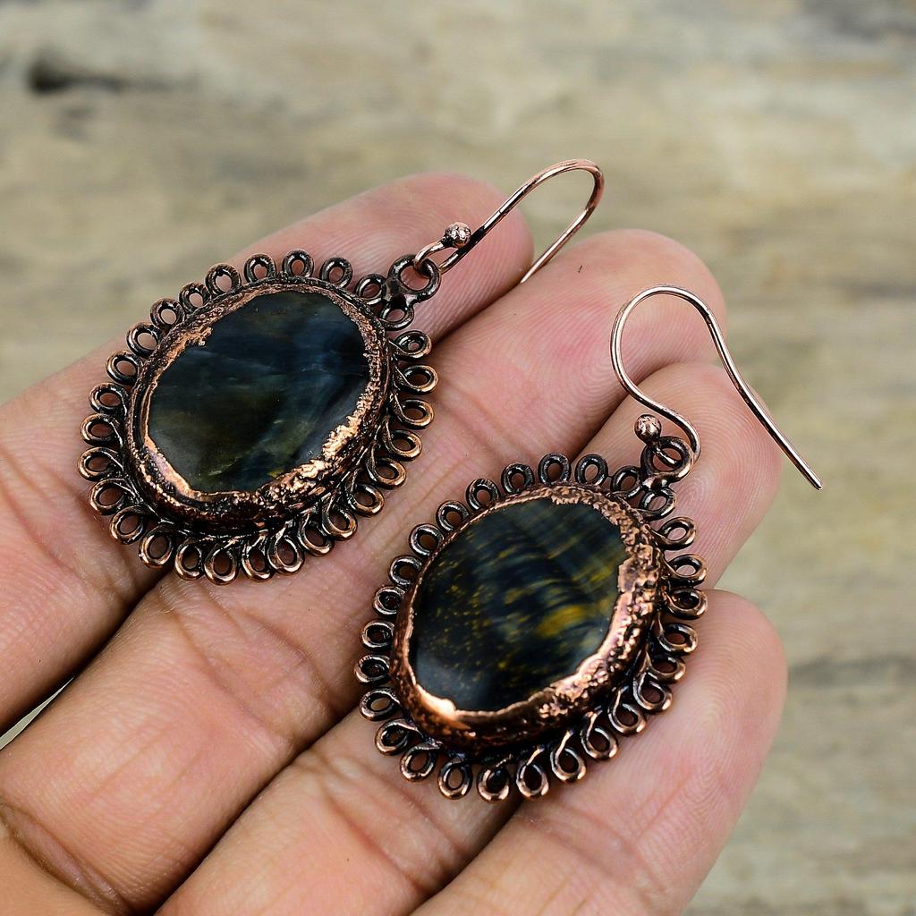 Pietersite Earring Electroformed Copper Earrings Gemstone Earring Pietersite Jewelry Handmade Earring Electroformed Copper Jewelry For Gifts