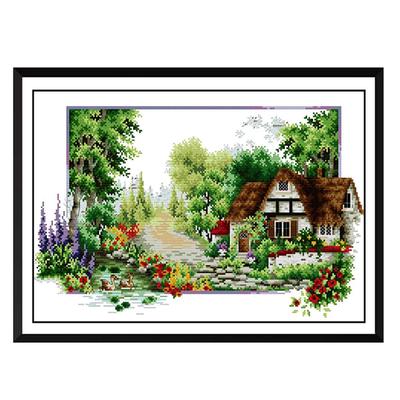 Sada vyšívacích krížikov do záhrady Cottage Garden, vlastnoručne vyrobené vyšívanie 14CT 50x33cm
