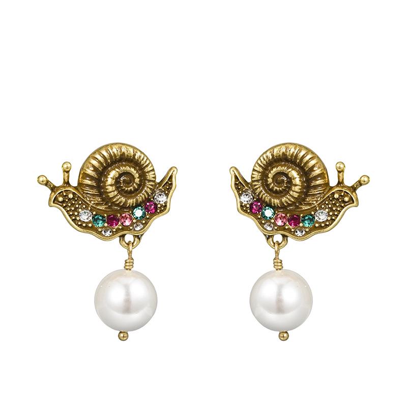 Retro 3D Embossed Colorful Snail Pearl Earrings with 925 Silver Studs