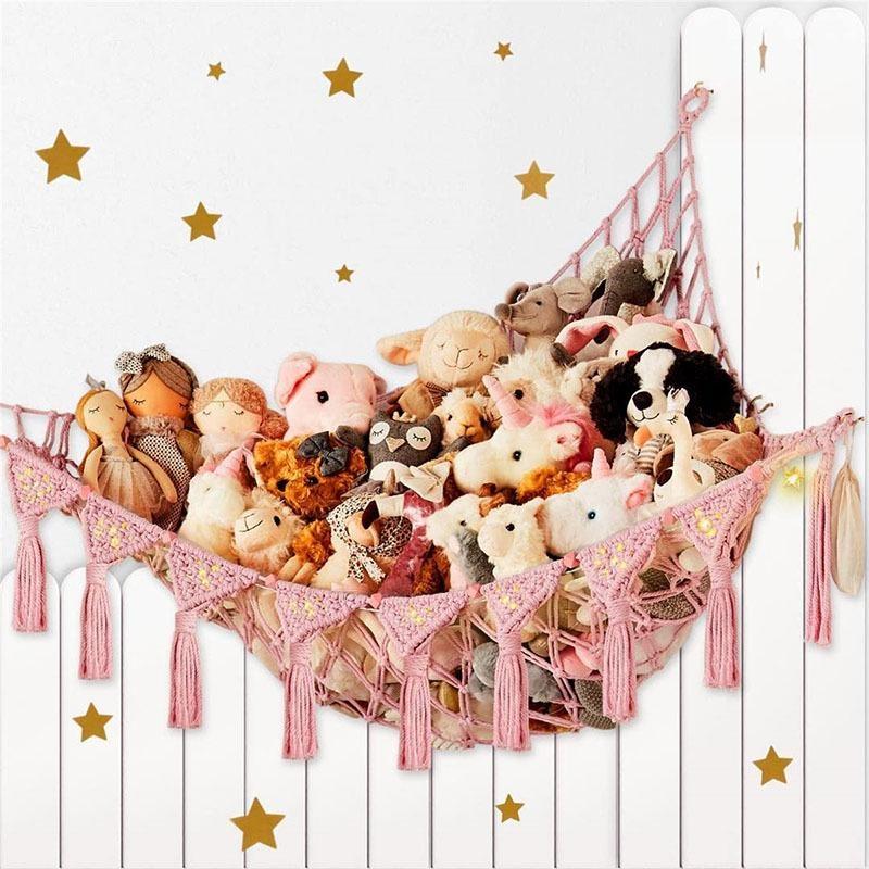 

Гамак Boho Toy, сетка для хранения мягких игрушек и сетка для маленьких мягких игрушек или плюшевых игрушек светло-розовый