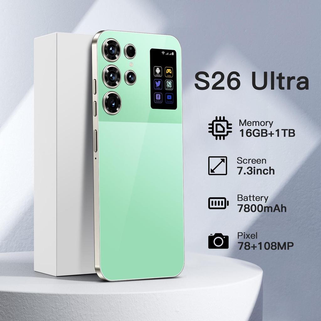 S26 Ultra 5G Smartphone: Android 7.3, 16GB RAM, 1TB Storage, Large Screen, Flagship Model.