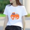 Cartoon-orange Katze bedrucktes kurzärmeliges Rundhals-Damen-T-Shirt für Frühling und Sommer vielseitiges Damen-T-Shirt