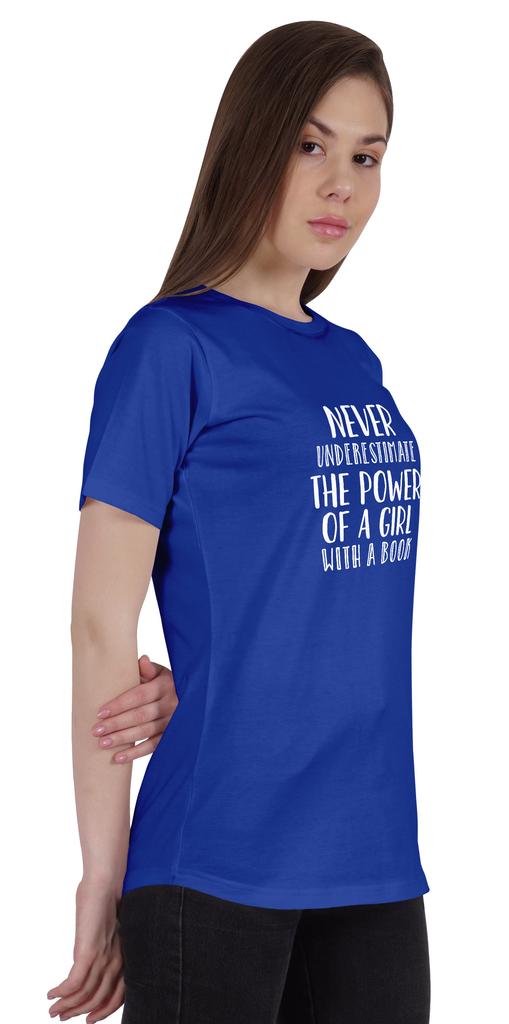 Inkmeso Womens Quote Top   Never Underestimate The Power Of A Girl With A Book   Graphic Print Tee