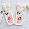 Plush Long-Eared Rabbit Bowtie Case for iPhone 13/14/15 Pro Max - Cute Autumn/Winter Design