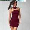 Off-Shoulder Ärmelloses Sommer Ausgeschnittenes Bodycon Kurzes Kleid 2026 Y2k Streetwear Partykleider Damen Hochhals Raffung Kleid