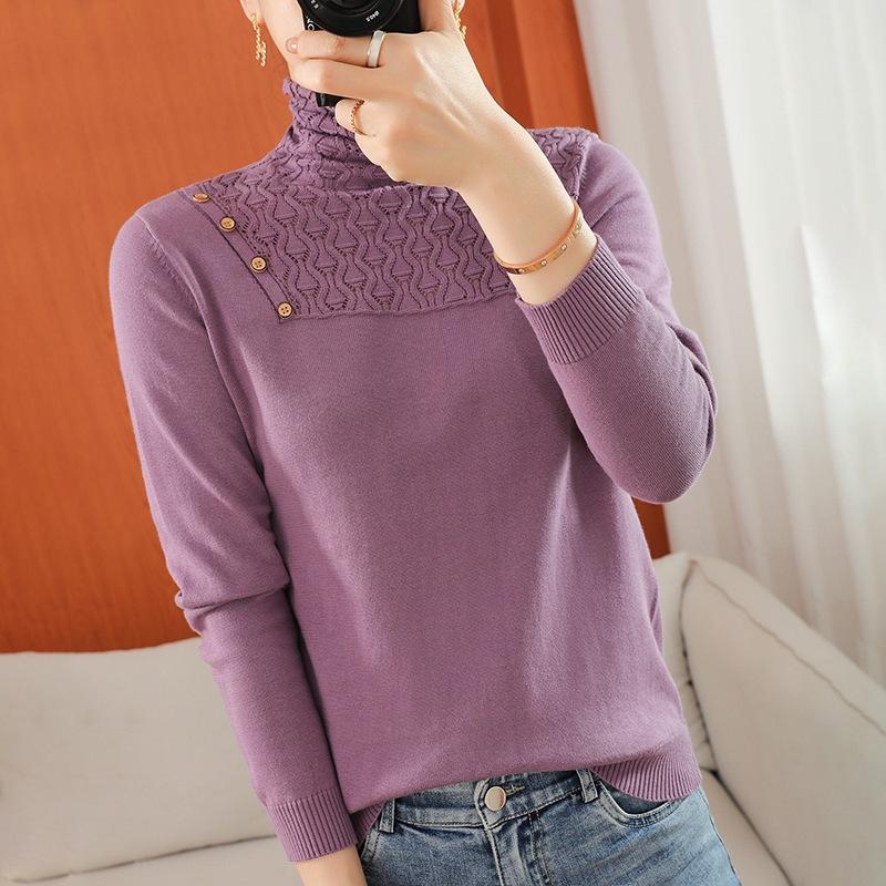 Duplex Collar Cotton Thread Pullover Long-sleeved Sweater for Women In Spring and Autumn New Hook Flower Hollow Inner Base Top