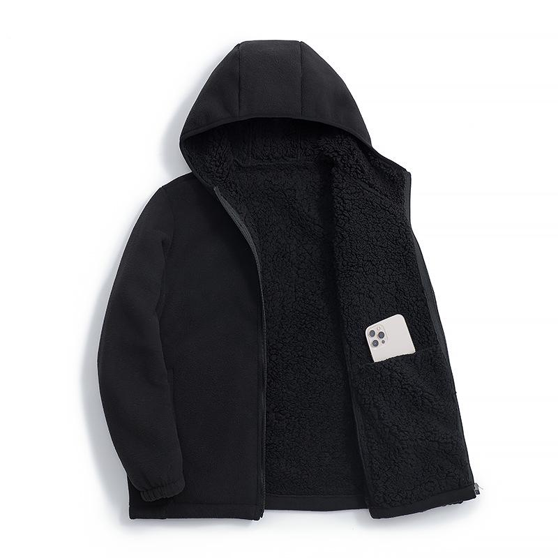 Women's Double-Sided Fleece Sherpa Hooded Windproof Velvet Jacket for Autumn and Winter