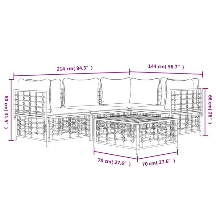 VidaXL Salon de jardin 5 pcs avec coussins anthracite résine tressée, ensemble de salon, ensemble de salon d'extérieur, 3186749