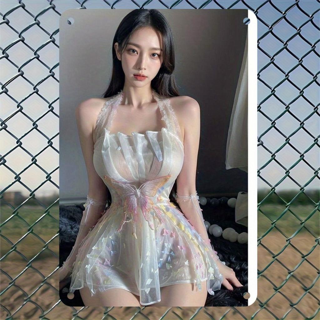 Korean Woman In Butterfly Sheer Dress Vintage Metal Tin Sign
