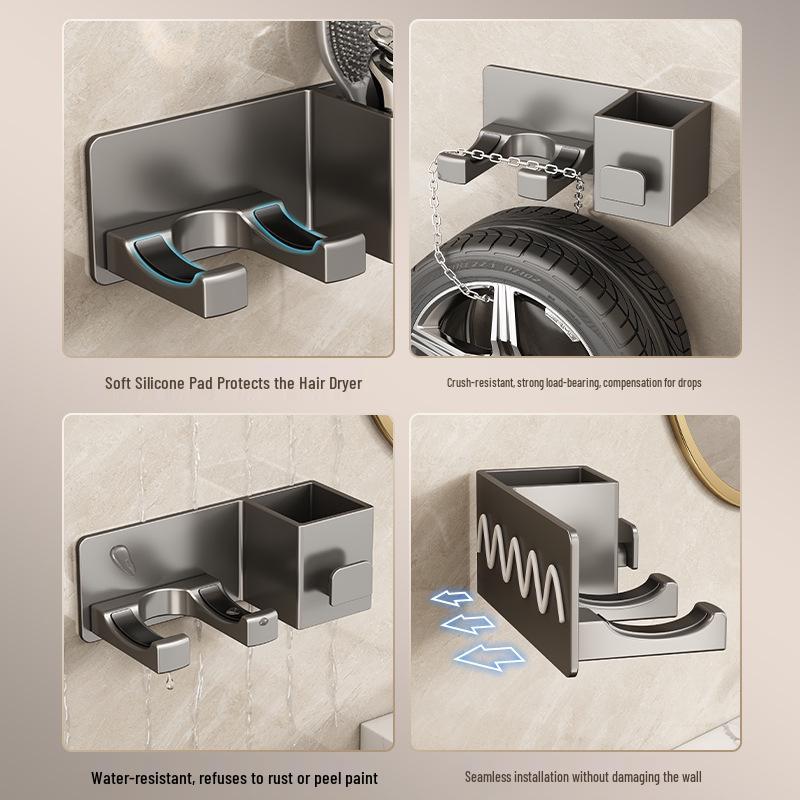 Punch-Free Hair Dryer Holder: Bathroom Storage Rack and Winding Bracket