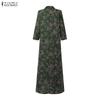 ZANZEA Women Vintage 3/4 Sleeve Lapel  Neck Elegant Buttons Kaftan Floral Maxi Shirts Dress