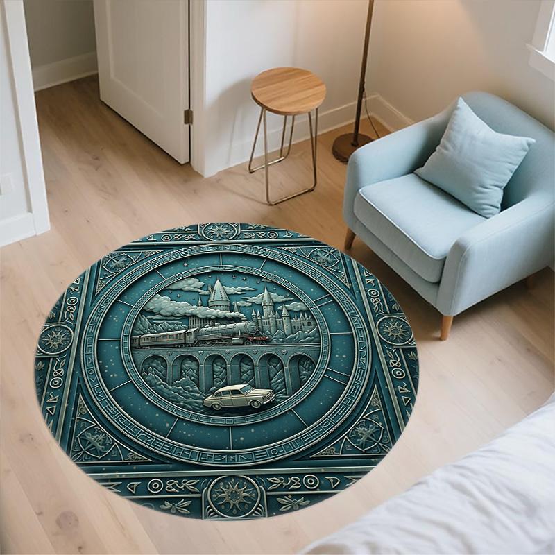 Steam Train,Round Area Rug,Carpet Rug for Living Room Bedroom Sofa Playroom Decor,Non-slip Floor Mat