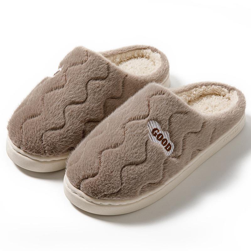 Cotton slippers men's winter new home warm cotton shoes couple velvet cotton mop non-slip silent wool slippers
