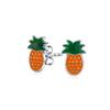 Summer Fruit Orange Enamel Pineapple Stud Earrings for Teen Sterling "Small Women. .925 Silver
