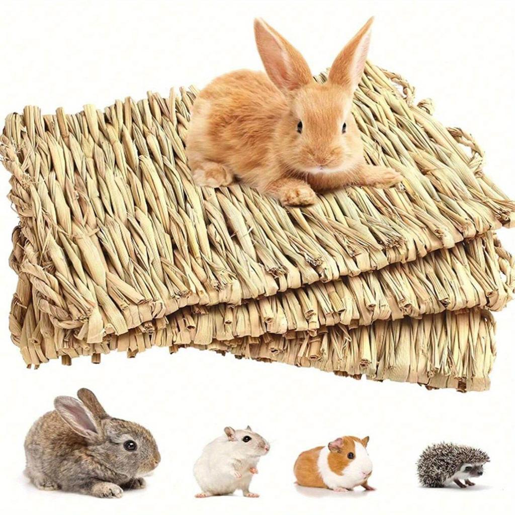 1pc Pet Rabbit/Hamster Woven Grass Mat, Pet Grass Pad, Grass Nest, Straw Woven Pet Bed