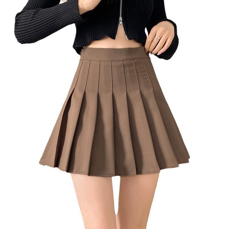 Women's Korean Style High-Waist Pleated A-Line Skirt - Slim Fit, Black, Spring/Autumn 2024 Collection.