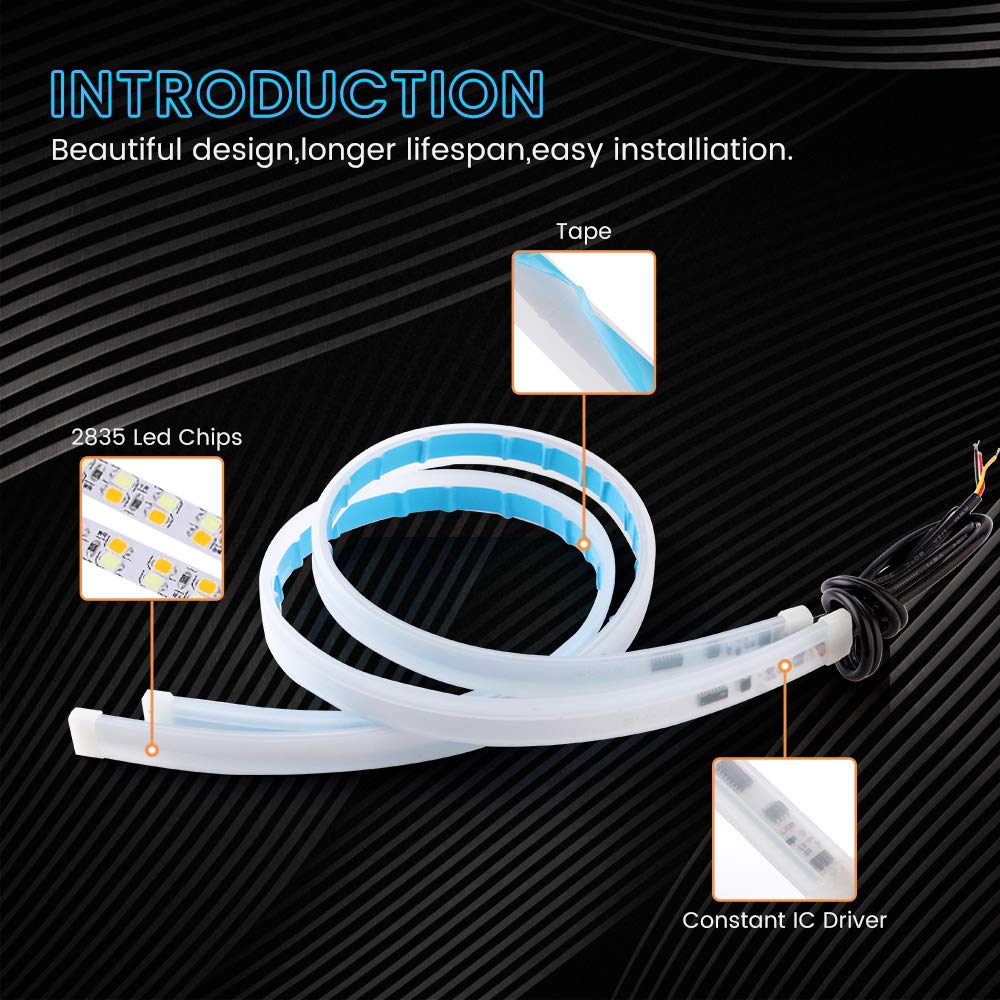Sequential Flowing Turn Signal, Car LED Tape Light, Delight, Daytime Light, Ultra Thin, White/Amber,