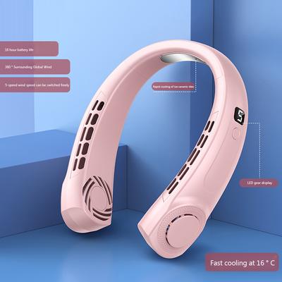 Ventilador de pescoço USB silencioso com display digital LED e 5 velocidades, recarregável, sem lâminas, para casa, escola e escritório