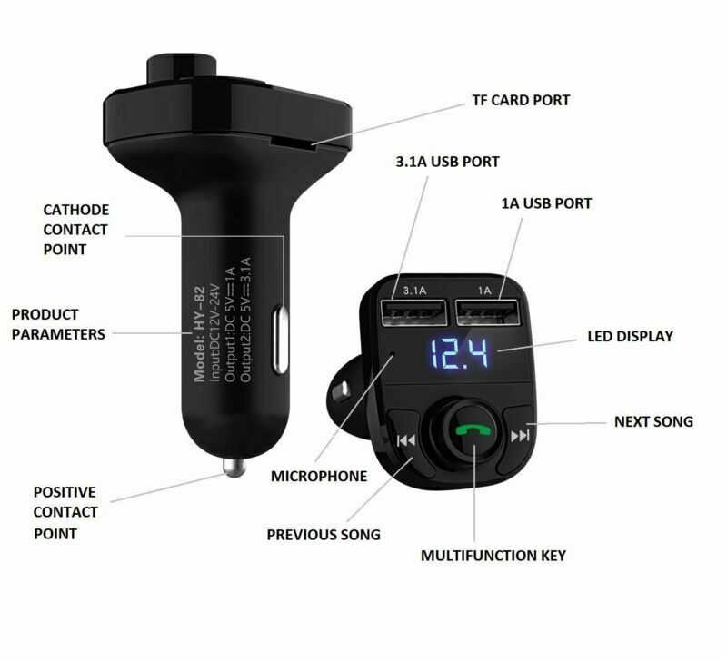 Car Dual USB Port Charger Handsfree Bluetooth FM Transmitter Music Adapter 3.1A