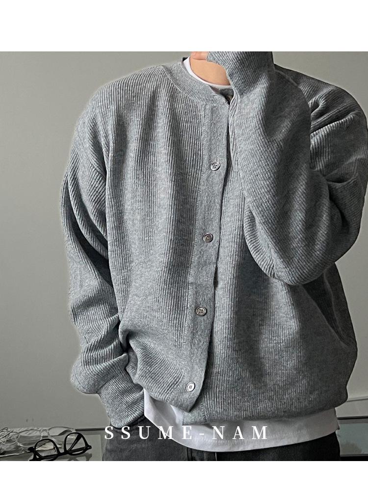 Men's High-End Woolen Cardigan - Round Neck, Autumn/Winter Casual Knitwear