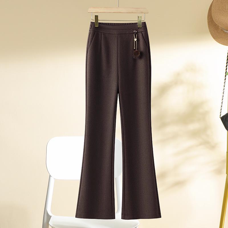 

Khaki Women s Wool Flared Pants - Autumn Winter 2024, High Waist, Slimming, Casual Draping Trousers. Size 31 (135-145 lbs)