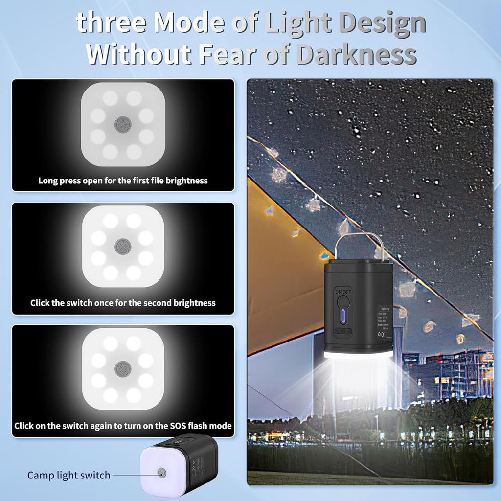 Electric Air Pump for Inflatables, Portable Mini Vacuum Pump with 5 Nozzles and 3 Camping Light for Sleep Pads, Blow Up Pool Raft Bed Boat Toys,