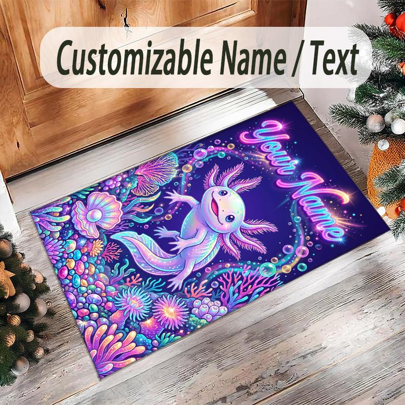 Tapete de Chão de Veludo Cristal Tema Sereia Nome Personalizado Texto Tapete Quente Decoração de Casa