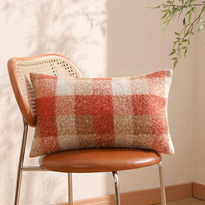 Funda para Cojín de Lana de Playa con Gradiente a Cuadros Naranja Marrón Cálido Decoración de Sala de Estar Dormitorio Cojín de Felpa