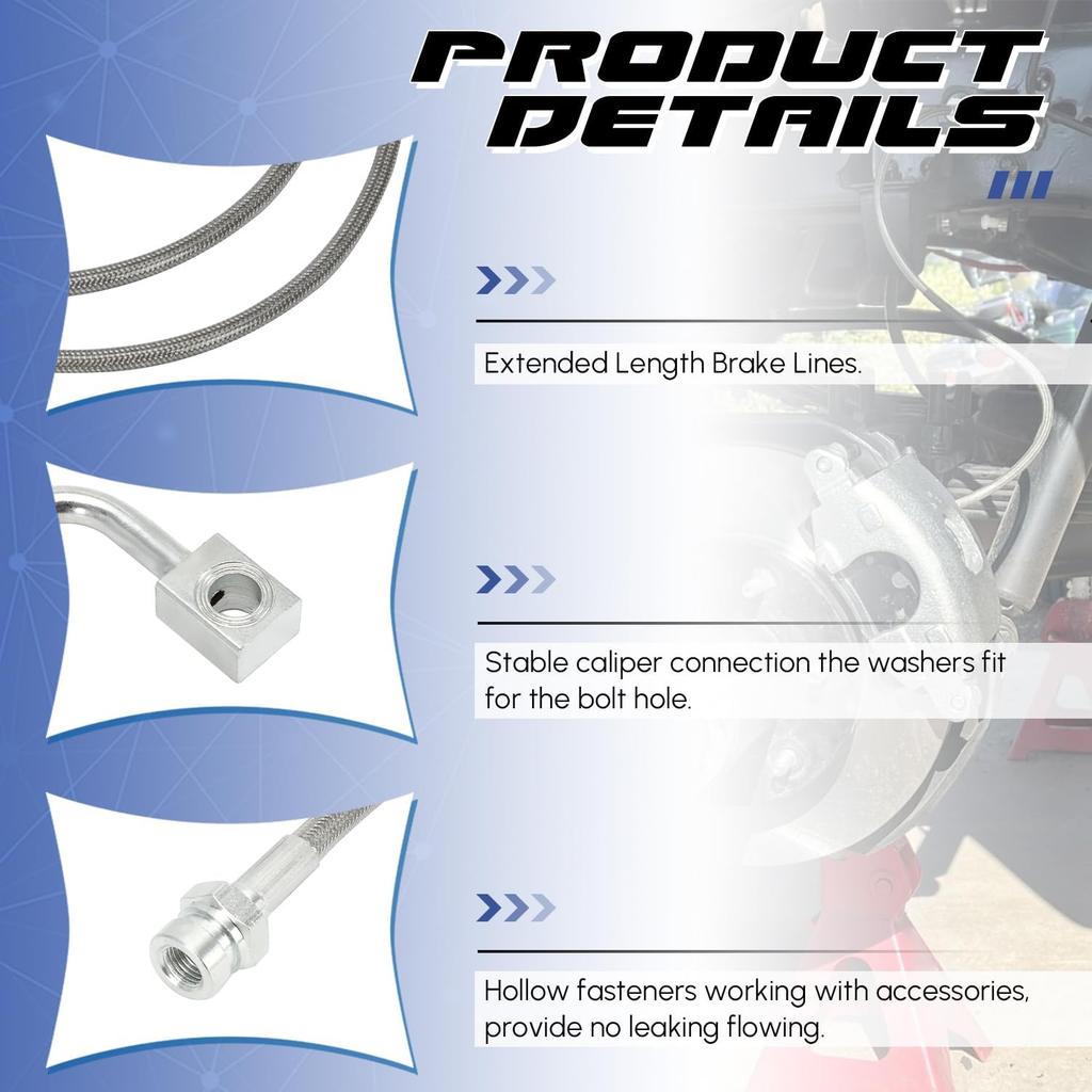 89716 Stainless Brake Lines, Front and Rear Extended Brake Lines Compatible with Jeep Wrangler JK JKU 2007-2018 for 4-6" Lift