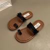 Nouvelles Pantoufles Plates Femme 2024 Tissées avec Tongs Confortables Chaussures Femme Pantoufles à Semelle Décontractée Chaussures Femme Été
