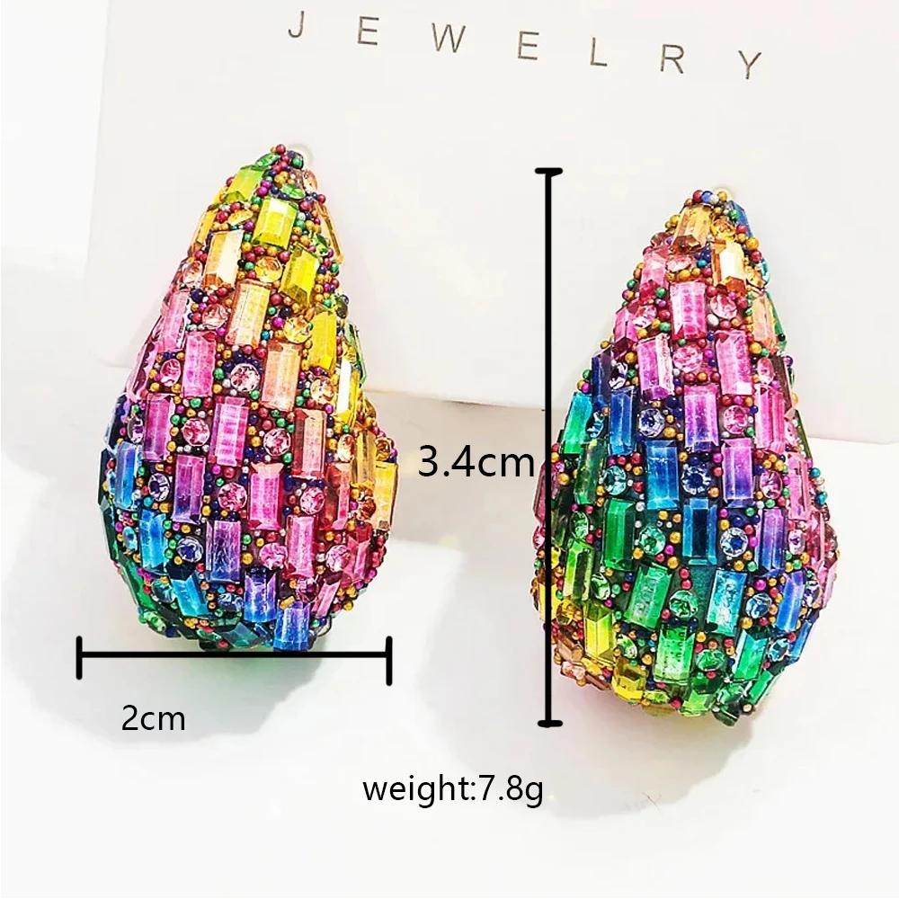 New Trendy Crystal Chunky Waterdrop Hoop Earrings Dupes for Women Chunky Colorful Dome Teardrop Stud Earrings Jewelry Gifts