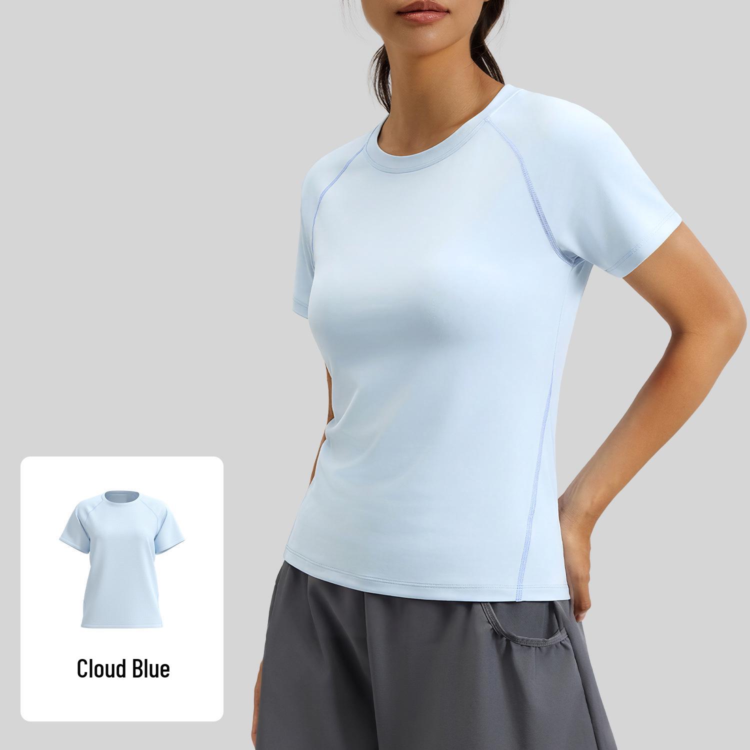 Женский дышащий летний топ для йоги Juyitang - Круглый вырез, Короткий рукав, Спортивный облегающий крой Large