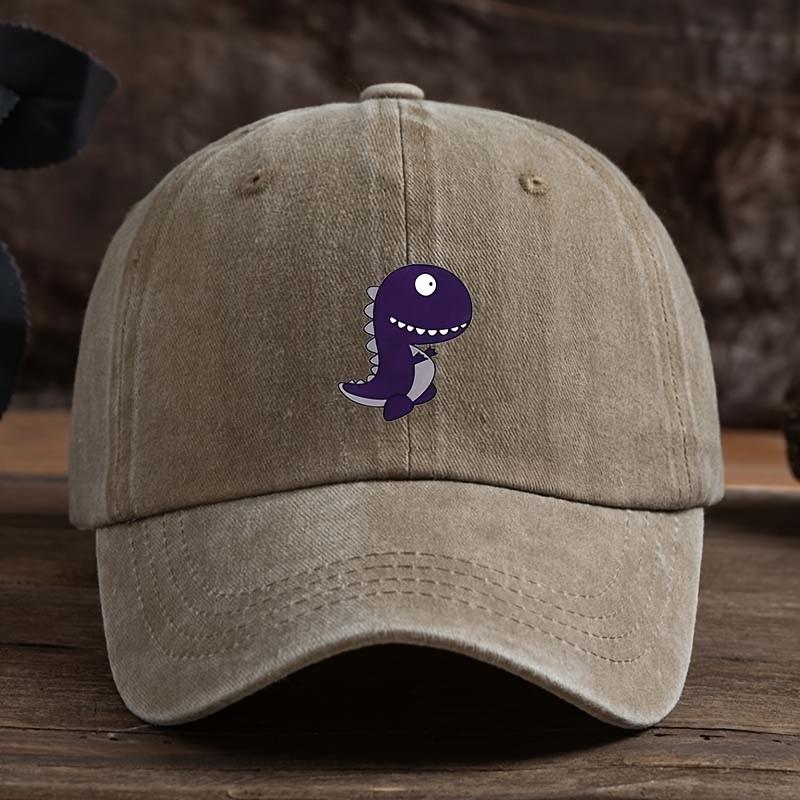 Purple Dinosaur Patterned Baseball Cap with Adjustable Breathable Fabric Suitable for Outdoor Fishing, Hiking, and Casual Wear