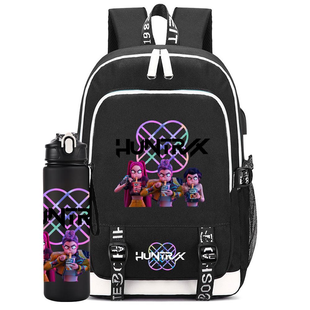 2 st/set K-pop Ryggsäck Stor Kapacitet Bokväska Med 750 ml Vattenflaska Laptop Elev Pojke Flicka Skolväska Vattentät Resväska Barnpresent Mochila