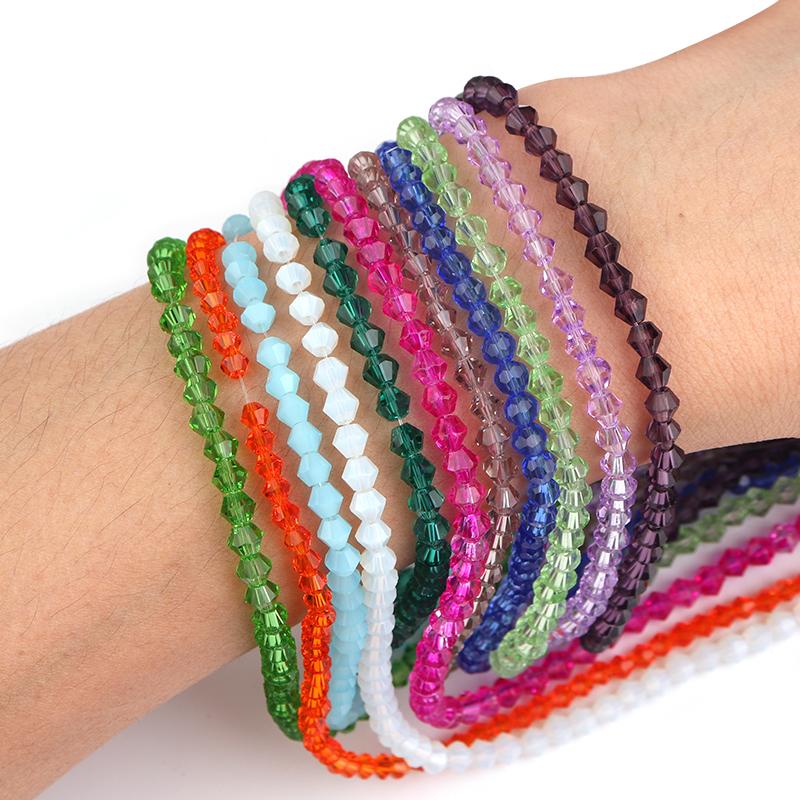 Apx 95pcs/Strand 4mm Shiny Crystal Beads Bicone Beads Faceted Glass Beads Loose Spacer Beads for Bracelet DIY Jewelry Making