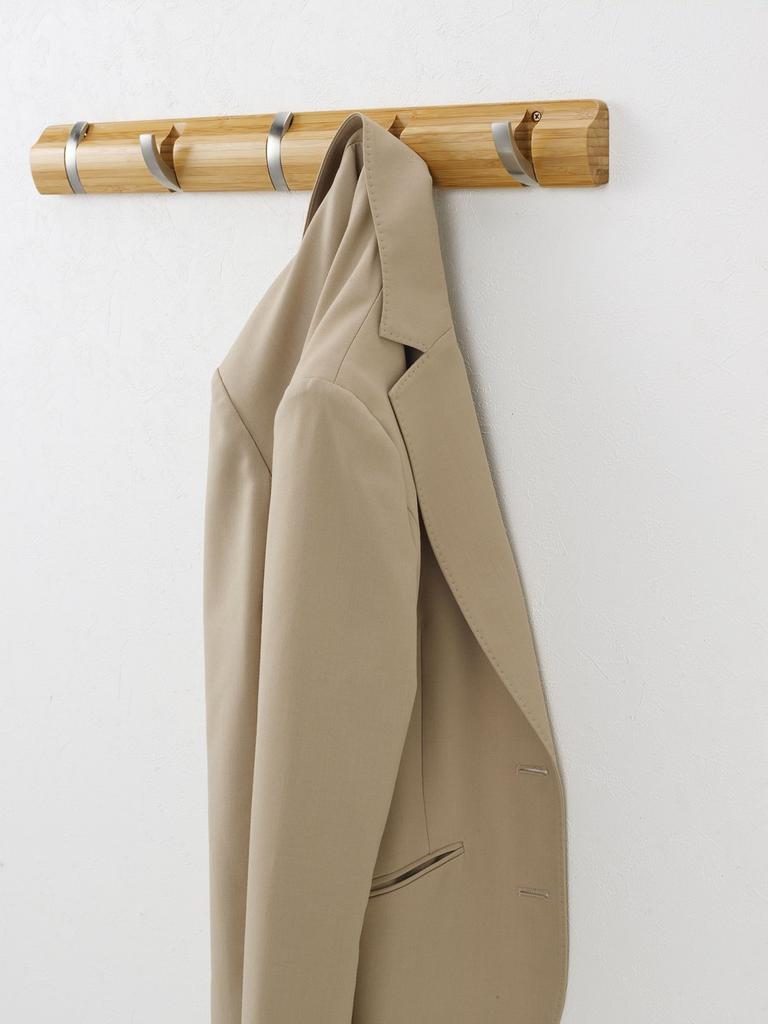 Luminous W4HOOK-NA Wall Hanger 45cm 4-Row Space-Saving Bamboo Aluminum Natural Hooks