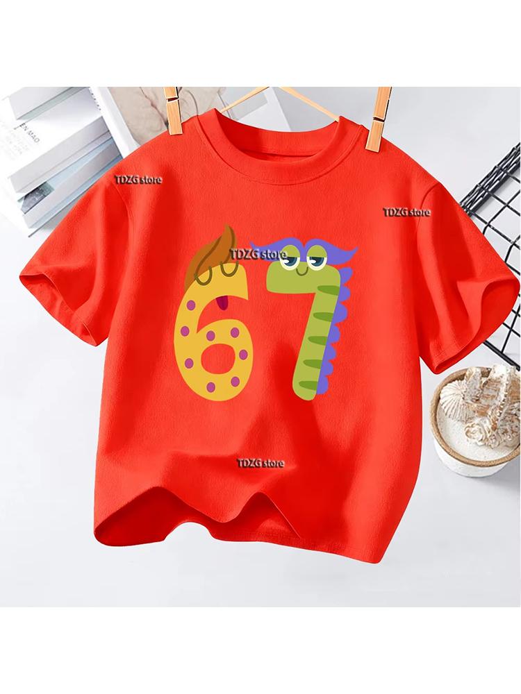 Kids Number 67 Graphic TShirt Soft Cotton Crew Neck Cute Cool Birthday Wear for Boys Girlsdf0067