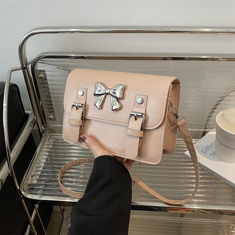 Fashion Square Small Crossbody Bags Bowknot Decor Flap Shoulder Bag For Summer Travel Daily Used
