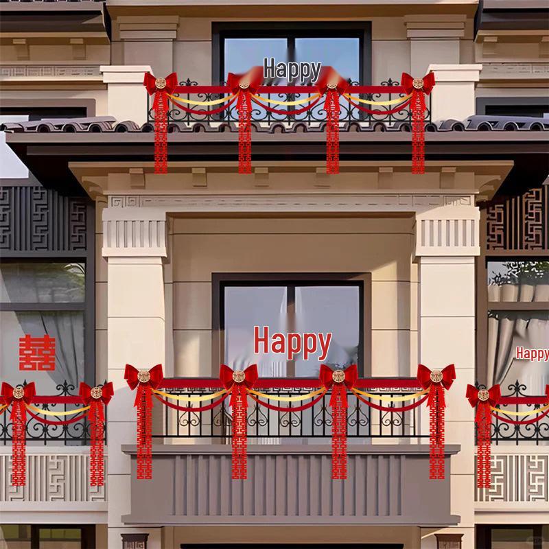 Ländliche Hochzeit Innenhof Balkon Zaun & Treppengeländer Girlanden Fahnen Dekor