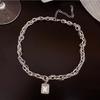 European and American Style Niche Rock Sugar Square Diamond Pendant Necklace Ins Temperament Cold Wind Collarbone Chain Hip Hop Street Jewelry Women