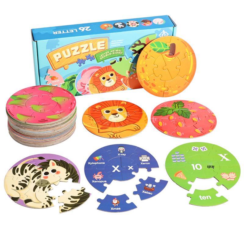 Large Cognitive Matching Puzzle for Children s Early Education - Double-Sided Round Block Toy