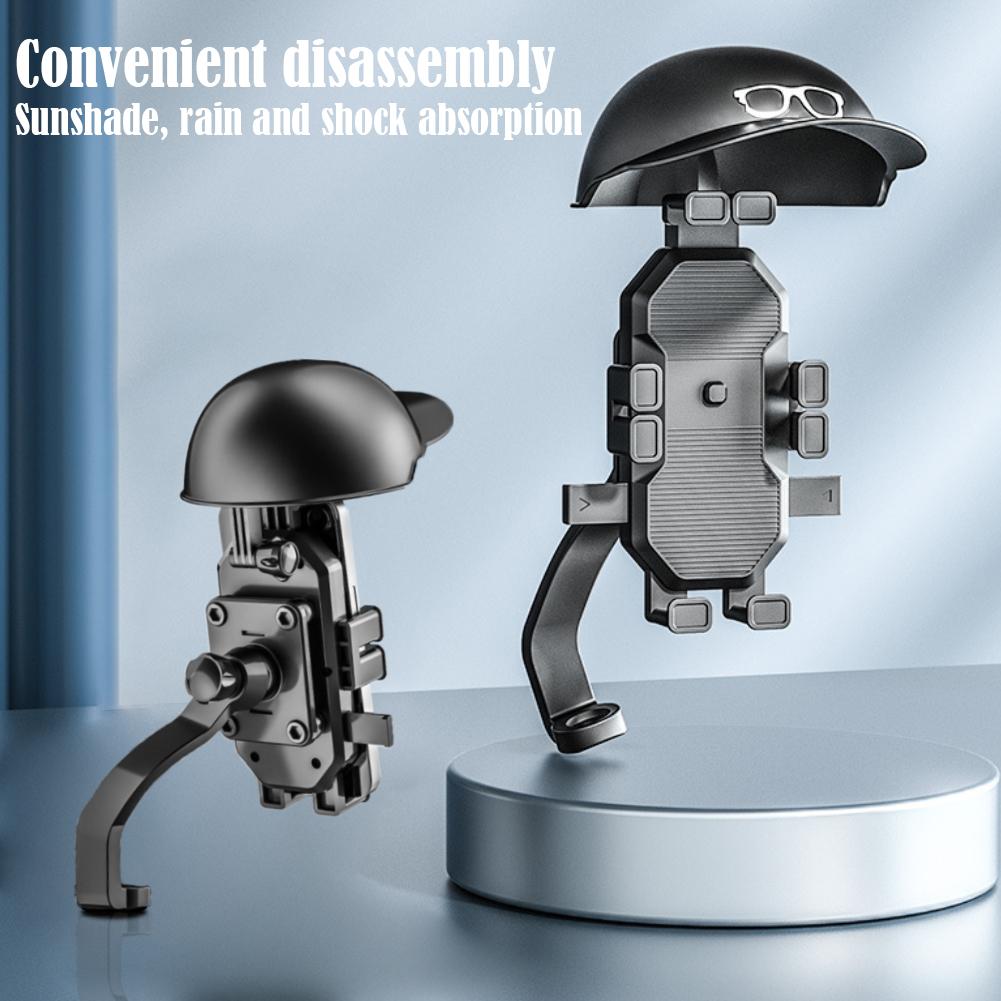 Small Helmet Rider Electric Bicycle Navigation Holder Sunshade Motorcycle Handle Mount Rainproof Bicycle Umbrella Phone Bracket