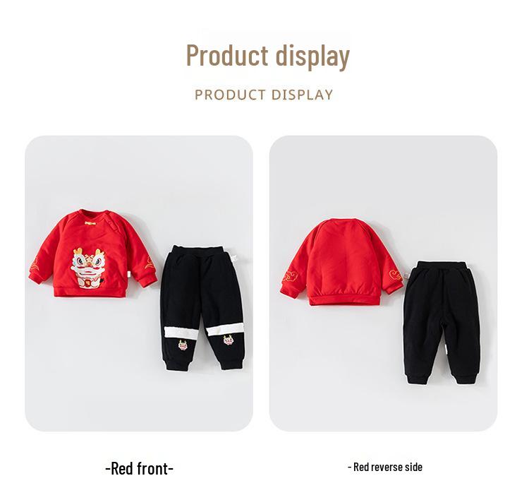 Infant Winter Two-Piece Set: Warm, Padded, New Chinese Style Pullover for Toddlers' New Year Celebration