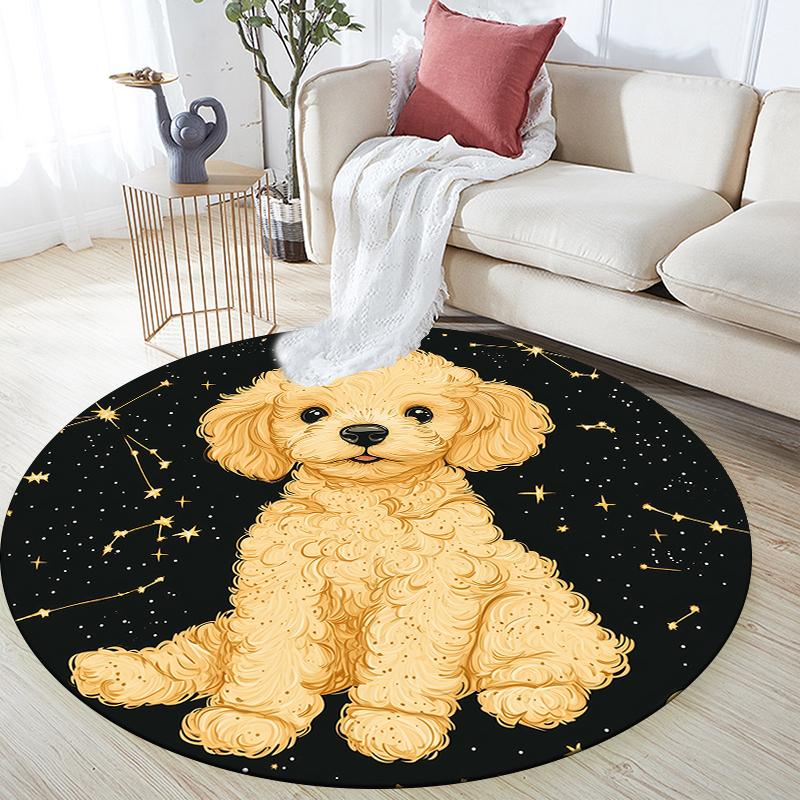 Black Teddy Dog pattern round rug,Carpet Rug for Living Room Bedroom  Playroom ,Non-slip Floor Mat,Holiday Gifts and Birthday Gifts.