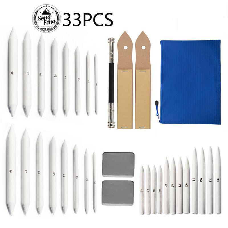 24-Piece Sketching Toolkit: Carbon Sticks, Highlight Paper, Erasers, Frosted Board, and Eternal Pencil