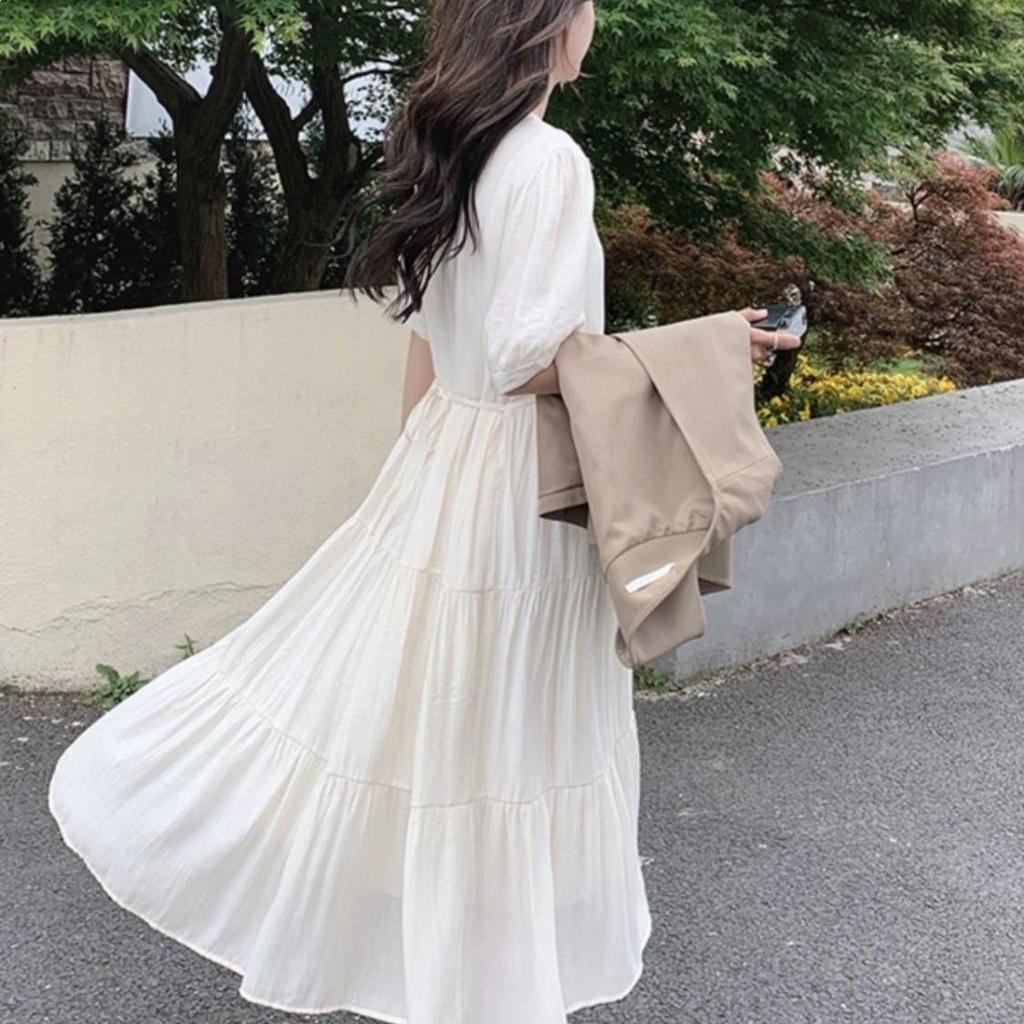 Elegant Summer 2026 White Pleated Retro Vest & Dress Set for Women