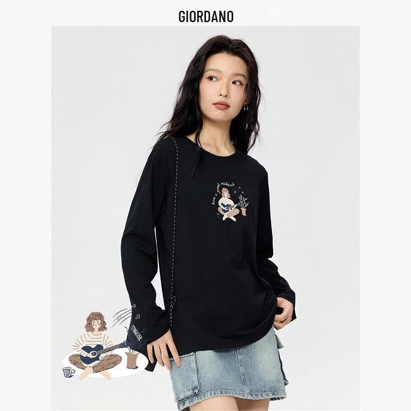 Giordano Women s  Fun Time  Graphic Print Long-Sleeve T-Shirt L