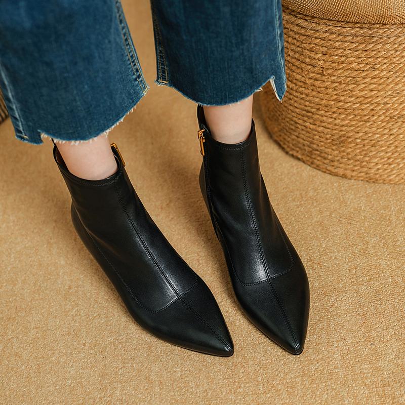 Fashion 2024 Autumn Winter Women Boot Genuine Leather Short Boots for Women Fashion Pointed Toe Med Heels Ladies Shoes Modern Boots